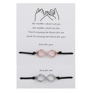 NEW Diamond Rose Gold Toned Silver Toned Infinity Black Cord Bracelet Set